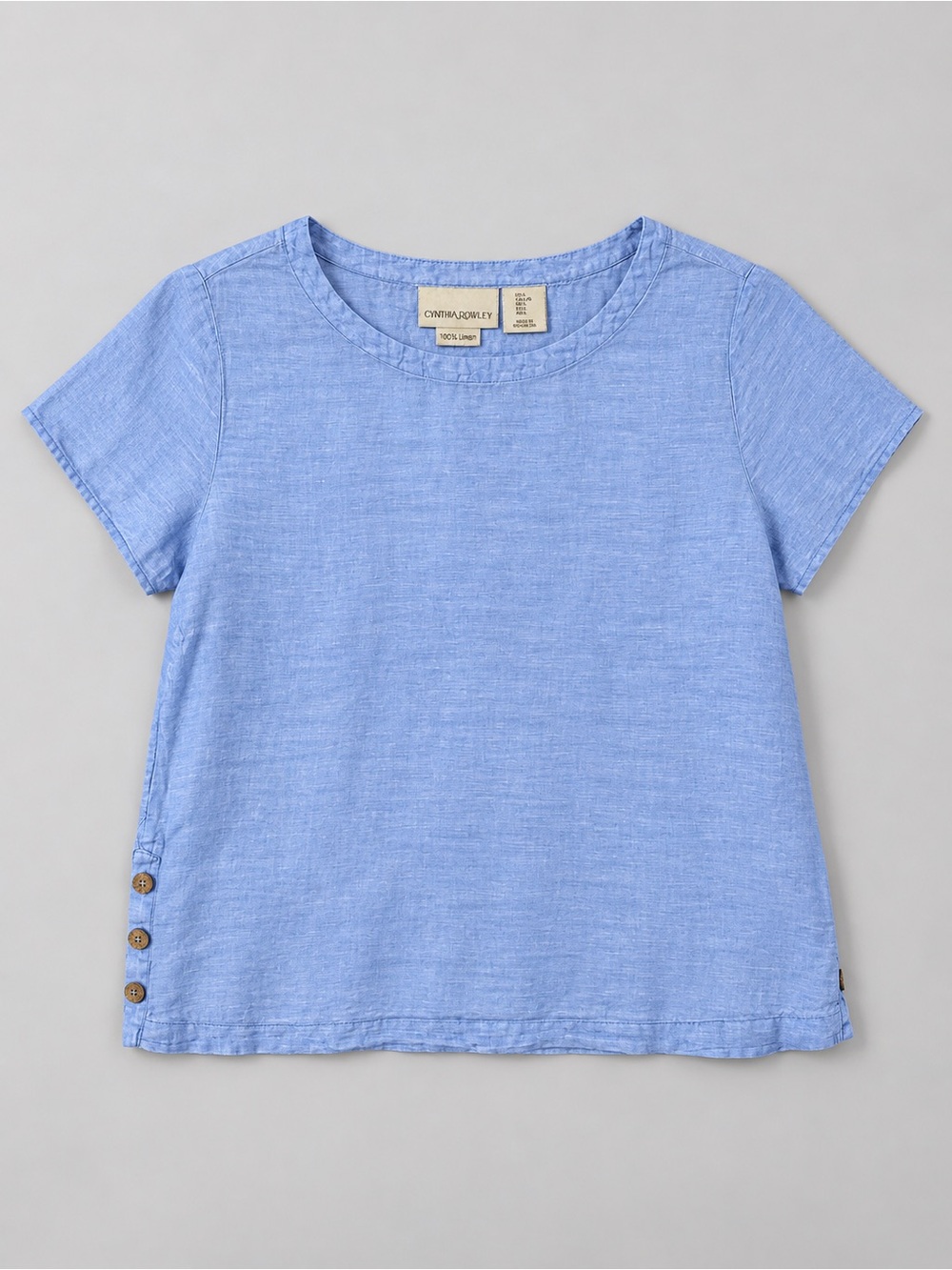Cynthia Rowley 100% Linen Blouse Large Beach Coastal Euro Summer Minimalist Blue